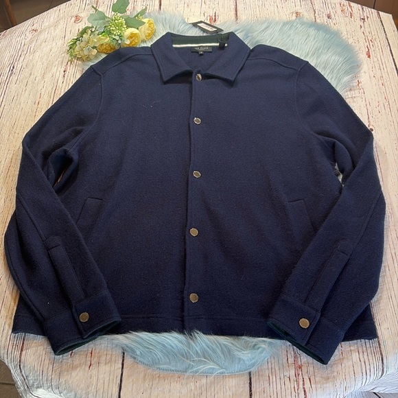 NWT Ted Baker Long Sleeve Button Through Navy Wool Jacket sz M - Picture 1 of 10